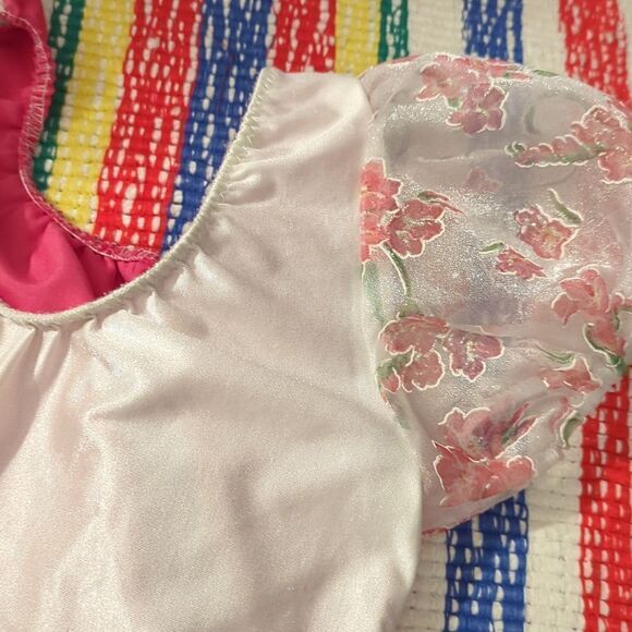Vintage girls pink and floral print‎ dance gymnastic outfit leotard - Picture 3 of 6
